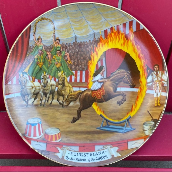 Gold Rim Circus Theme Plates Franklin Moody Porcelain SET OF 2 - Picture 2 of 10